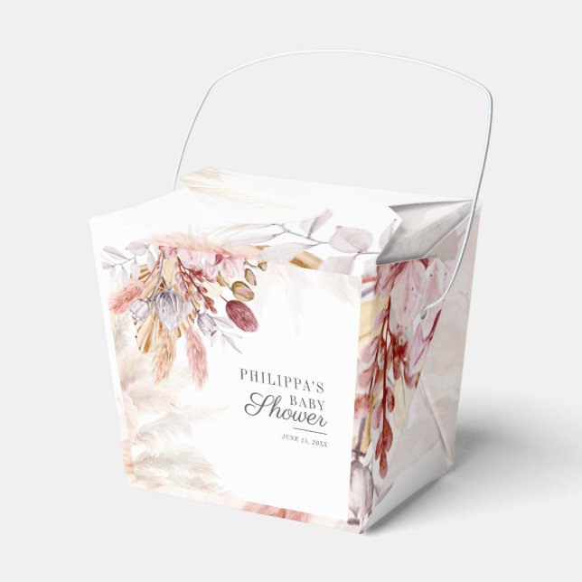 Baby Shower Boho Pampas Grass Dried Flowers Favour Box (Front Side)