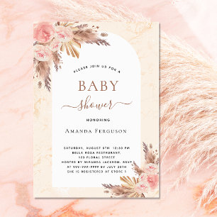 Baby shower boho pampas grass rose gold blush pink invitation