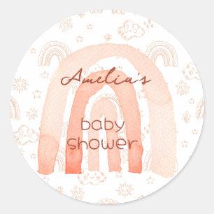 Baby Shower Boho Peachy Weather 2 Classic Round Sticker
