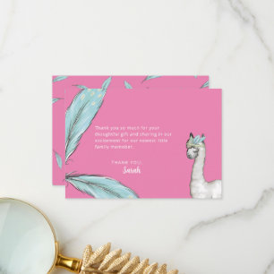 Baby Shower Boho Pink Llama Feather Thank You Note Card