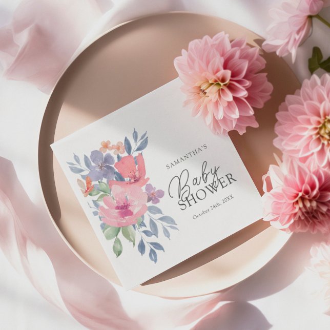 Baby Shower Boho Watercolor Floral  Napkin (Creator Uploaded)