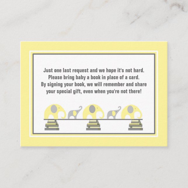 Baby shower book insert yellow grey elephants (Front)