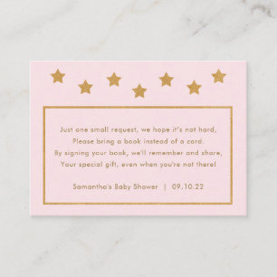 Baby Shower book request, blush pink gold stars Enclosure Card