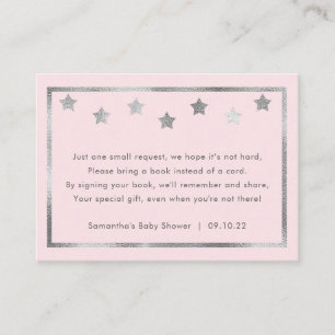 Baby Shower book request, blush pink silver stars Enclosure Card