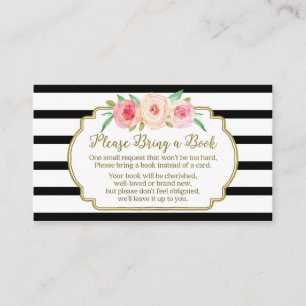 Baby Shower Book Request Card Pink Floral Black
