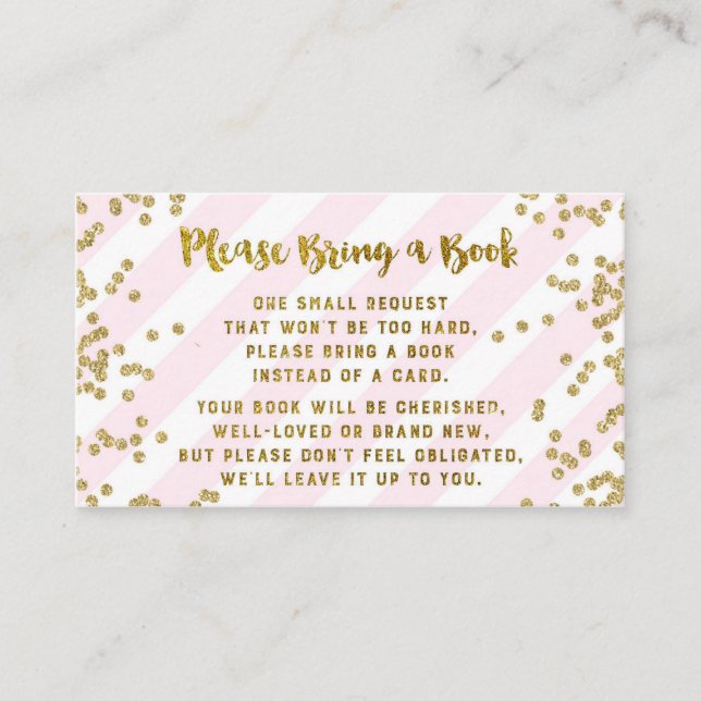 Baby Shower Book Request Card Pink Gold Confetti (Front)