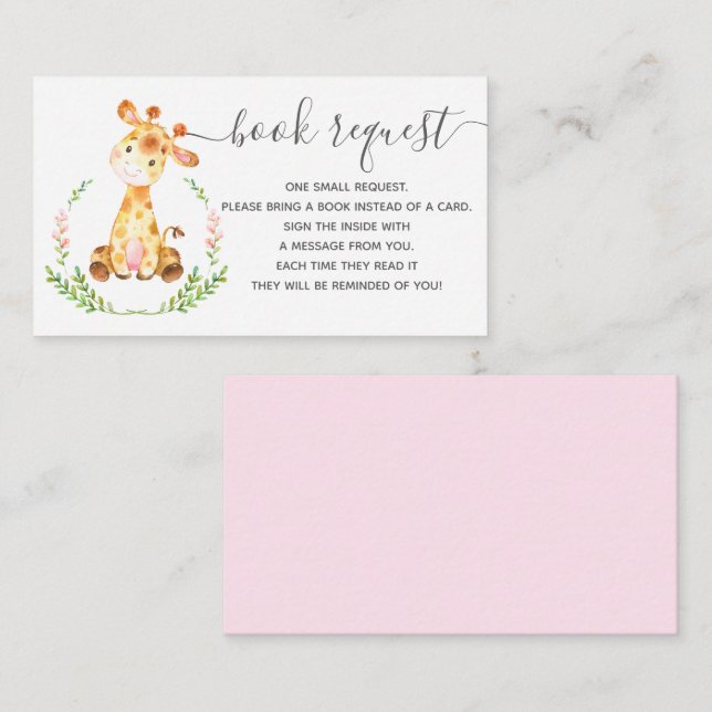 Baby Shower Book Request Cards Pink Giraffe (Front/Back)
