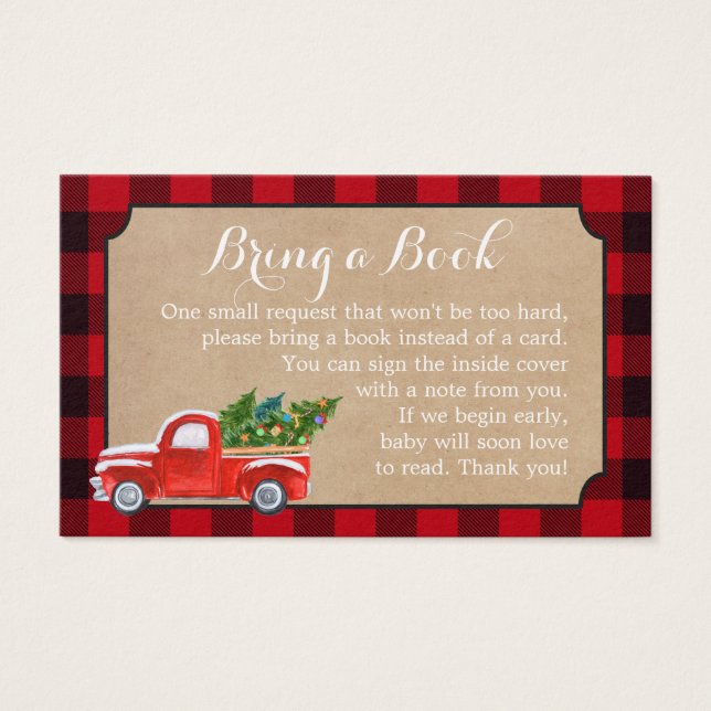 Baby Shower Book Request Christmas Truck Red Plaid (Front)