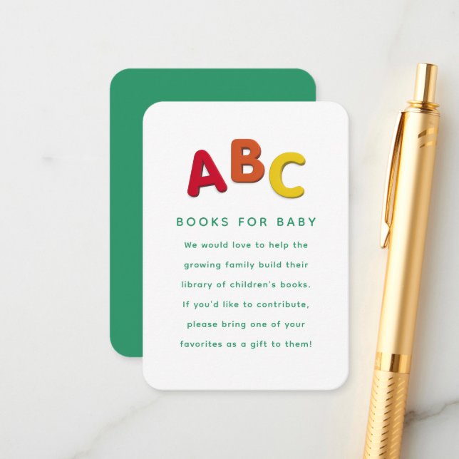 Baby shower book request cute colourful ABC Enclosure Card (Front/Back In Situ)