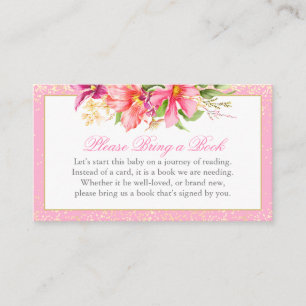 Baby Shower Book Request Flowers Bouquet Pink Enclosure Card