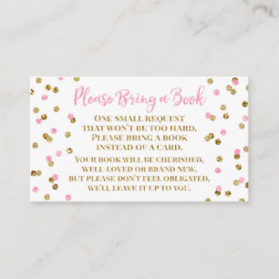 Baby Shower Book Request Pink Gold Confetti Enclosure Card