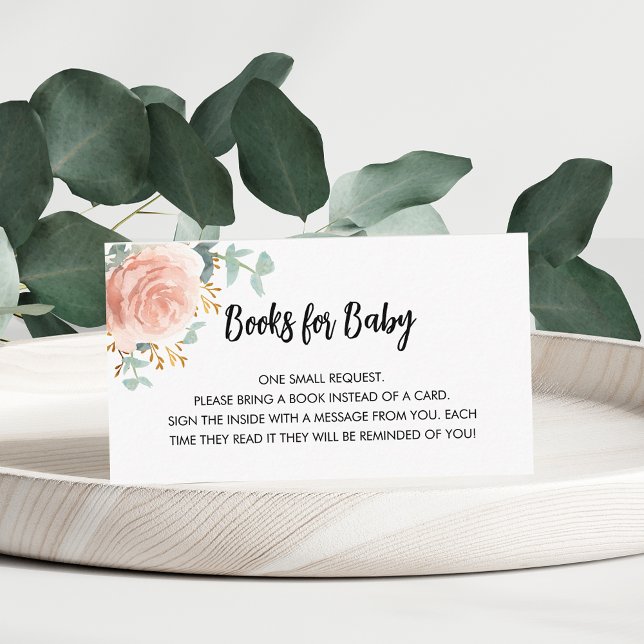 Baby shower book request rose gold flower girl enclosure card (Creator Uploaded)