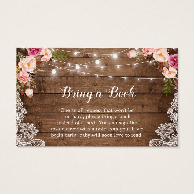 Baby Shower Book Request Rustic Pink Floral Lace (Front)