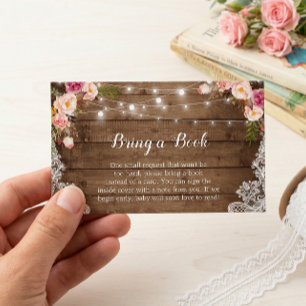 Baby Shower Book Request Rustic Pink Floral Lace
