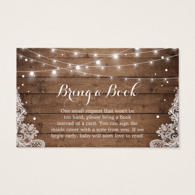 Baby Shower Book Request Rustic Winter Snow Lace (Front)