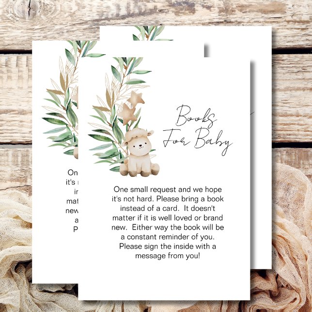 Baby shower book sweet little lamb greenery enclosure card (Creator Uploaded)