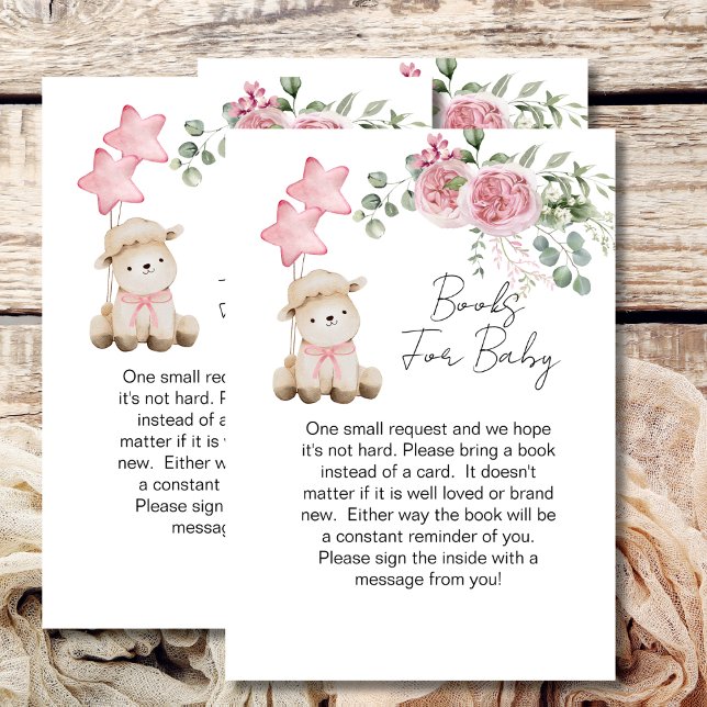 Baby shower book sweet little lamb pink roses enclosure card (Creator Uploaded)