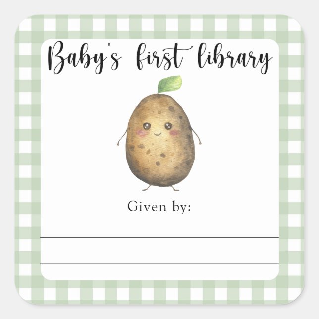 Baby Shower bookplate - baby's first library Square Sticker (Front)