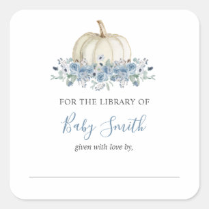 Baby Shower Bookplate Blue Pumpkin Sticker
