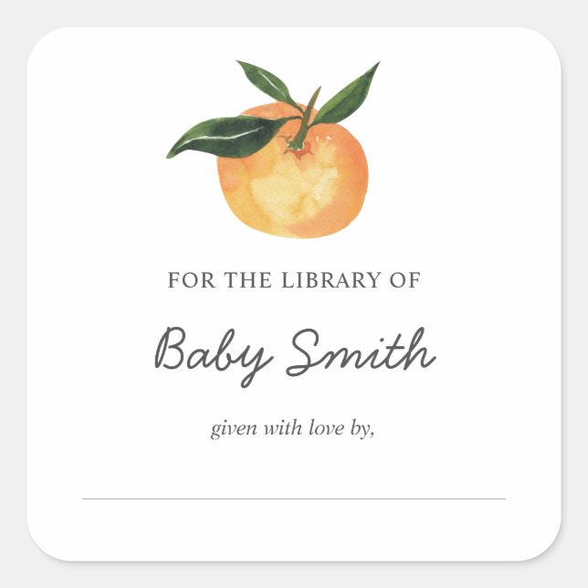Baby Shower Bookplate Orange Sticker (Front)