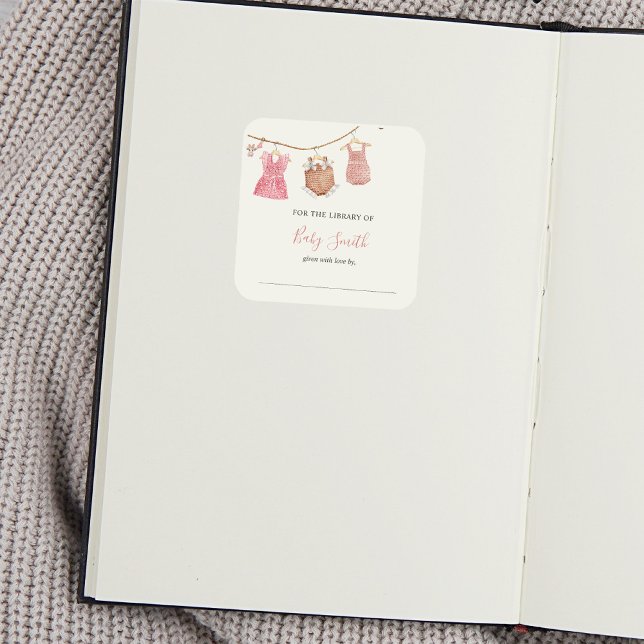 Baby Shower Bookplate Pink Girl  Square Sticker (Creator Uploaded)