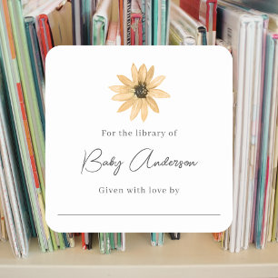 Baby shower bookplate single daisy square sticker