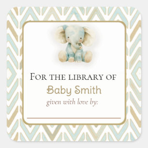 Baby Shower Bookplate Sticker with Plush Elephant