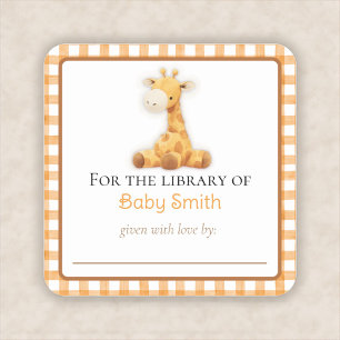 Baby Shower Bookplate Sticker with Plush Giraffe