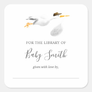 Baby Shower Bookplate Stork Sticker
