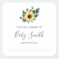 Baby Shower Bookplate Sunflower Sticker