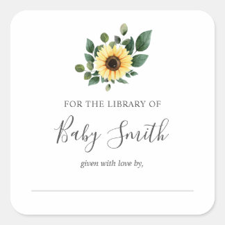 Baby Shower Bookplate Sunflower Sticker