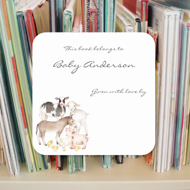 Baby Shower bookplates / farm animals Square Sticker (Creator Uploaded)
