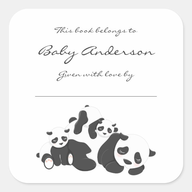 Baby Shower bookplates / pandas, neutral gender Square Sticker (Front)
