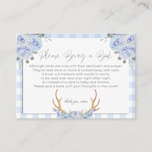 Baby Shower Books for Baby | Blue Floral Baby Enclosure Card (Front)