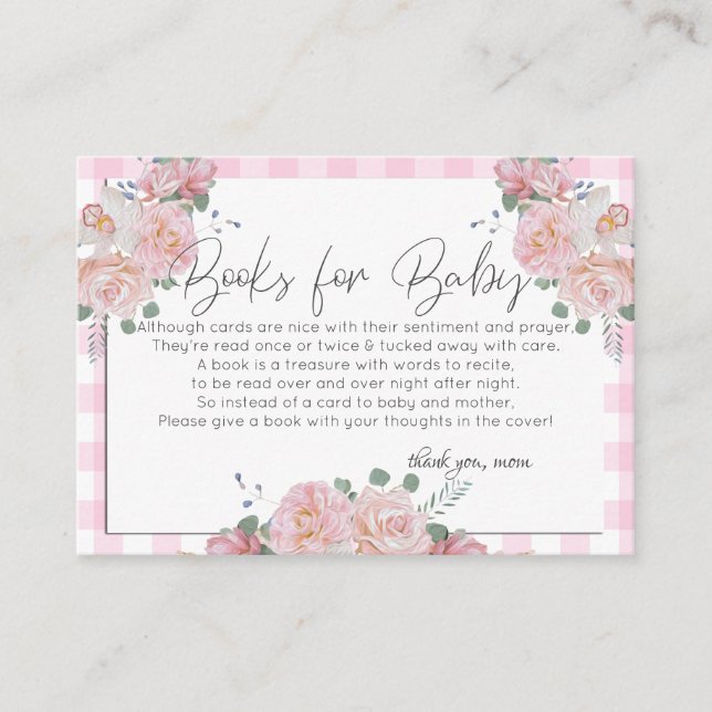 Baby Shower Books for Baby | Pink Floral Baby Enclosure Card (Front)
