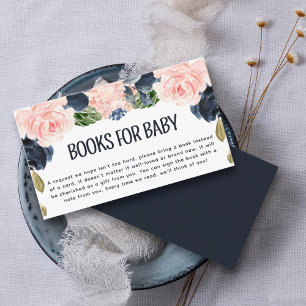 Baby Shower Books for Baby Pink Navy Floral Enclosure Card