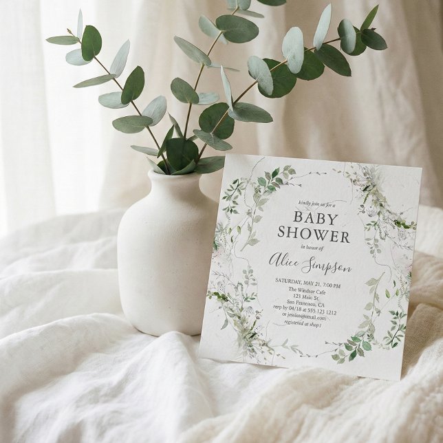 Baby Shower Botanical Greenery Modern Invitation (Creator Uploaded)