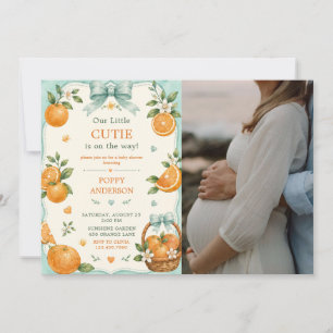 Baby Shower Botanical Orange Little Cutie Photo Invitation