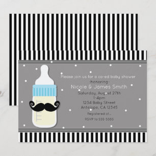 Baby Shower Bottle & Moustache Modern Invitation