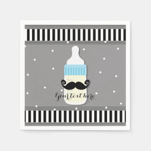 Baby Shower Bottle & Moustache Modern Party Napkin