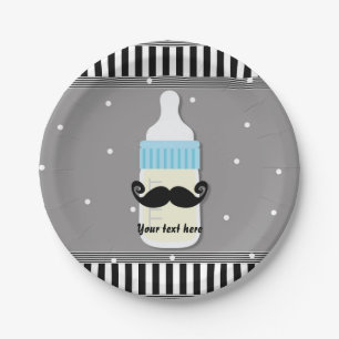 Baby Shower Bottle & Moustache Modern Plates