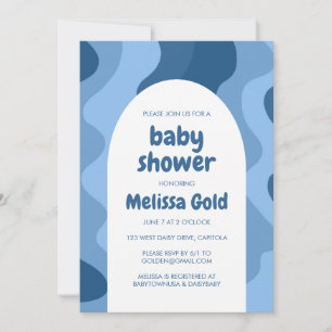 BABY SHOWER BOY Arch Groovy Blue Stripes CUSTOM Invitation
