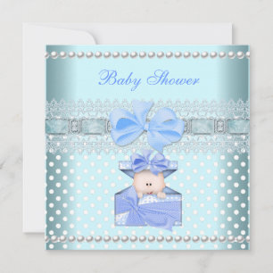 Baby Shower Boy Baby Blue Gift Pearl Lace Spot Invitation