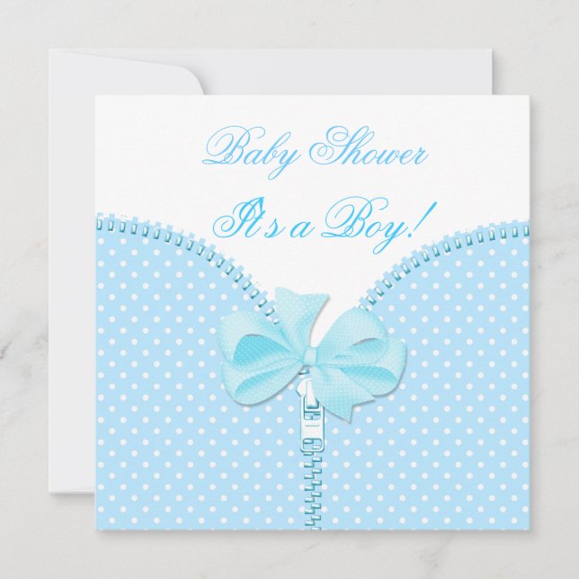Baby Shower Boy Baby Blue White Polka Dots Invitation (Front)