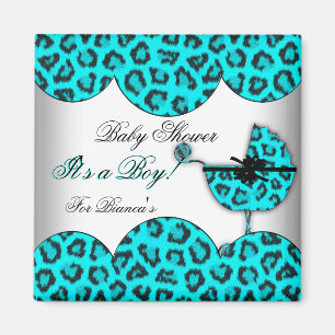 Baby Shower Boy Baby Leopard Blue Pram Magnet
