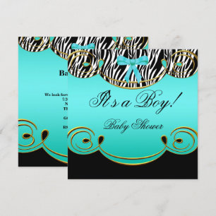 Baby Shower Boy Baby Teal Blue Black Zebra Invitation