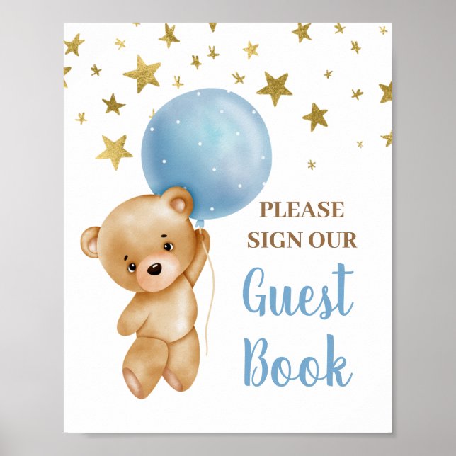 Baby Shower Boy Bear Guest Book (Front)