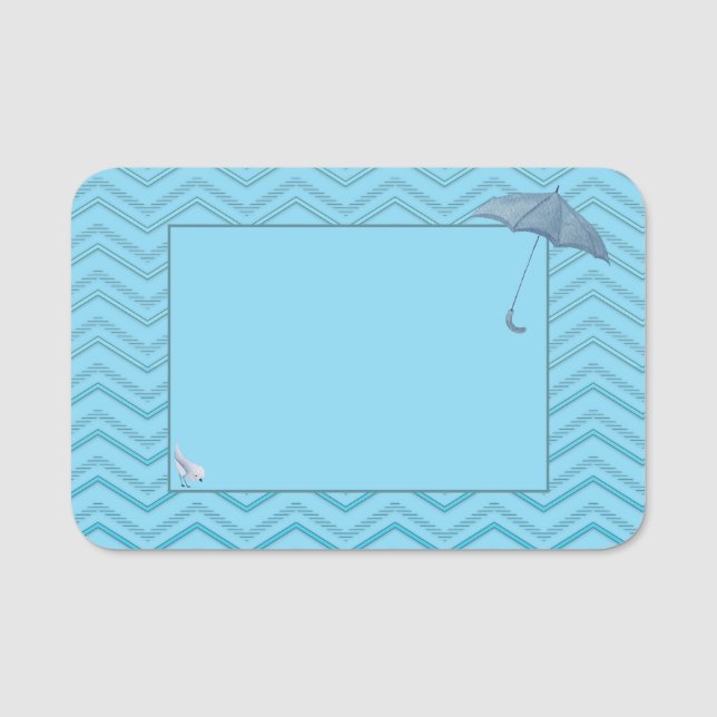 Baby Shower Boy Bird & Umbrella Name Tag (Front)