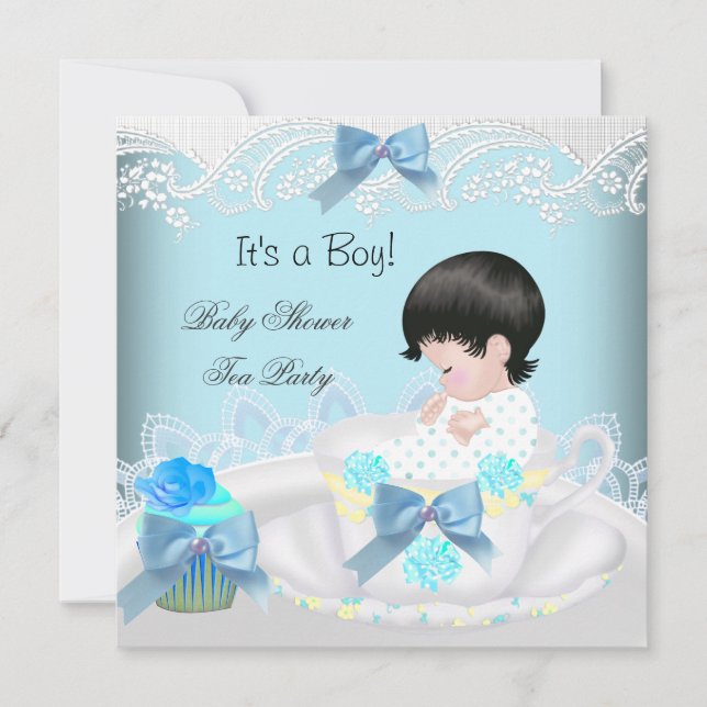 Baby Shower Boy Blue Baby Teacup Cupcake 2 Invitation (Front)