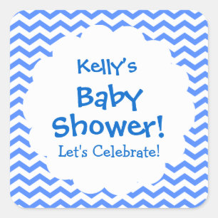 Baby Shower BOY Blue Chevron Pattern V001 Square Sticker